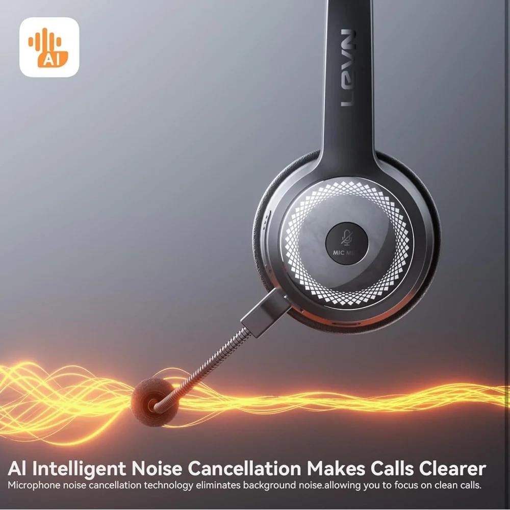 NEW Wireless Headset with Charging Base&Mic AI Noise Cancellation, 45H TalkTimes